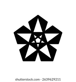 Pentagram flower. Outlined stroke vector icon with black-filled details.