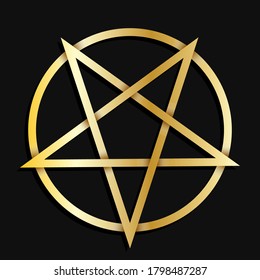 Oro pentagrama en el fondo oscuro.