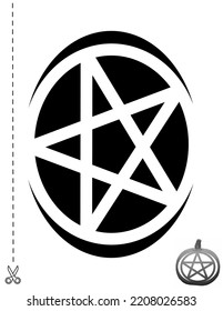 Pentagram. Halloween Pumpkin Stencil. Printable Page, Book With Stencils And 3d Pumpkin Mockup.