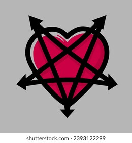 Pentagram and heart vector illustration, Symbol of love and hate, pentagram and ritual circle. emblems and sigils occult symbols. 