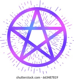 Pentagram icon, brush drawing magic occult star symbol. Vector illustration in vibrant purple isolated over white.
