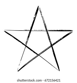 Pentagram Icon, Brush Drawing Magic Occult Star Symbol. Vector Illustration In Black Isolated Over White.
