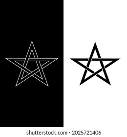 Pentagram icon. Five-pointed star, protective amulet. Isolated icon in black with white outline. Esoteric, sacred geometry, witchcraft. Vector illustration on white and black background 