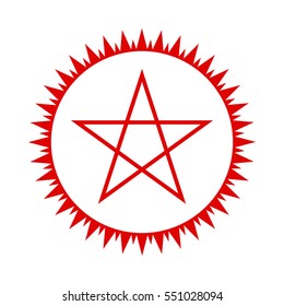 Pentagram icon. Red five-pointed star in the circle of fire. Vector illustration.