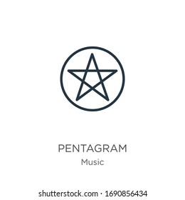 Pentagram icon. Thin linear pentagram outline icon isolated on white background from music collection. Line vector sign, symbol for web and mobile