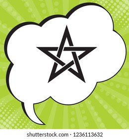 Pentagram icon. Vector. Black icon in speech bubble at popart yellow green background.