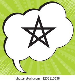 Pentagram icon. Vector. Black icon in speech bubble at popart yellow green background.