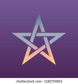 Pentagram icon. Vector. Evening gradient icon at violet background.