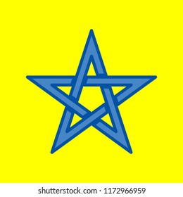 Pentagram icon. Vector. Office style blue icon at yellow background.