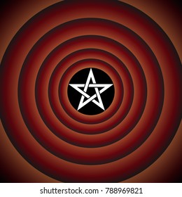 Pentagram icon. Vector. White icon on black circle in gradient rings.