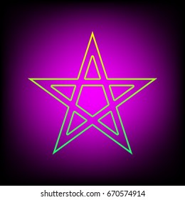 Pentagram icon. Vector. Yellow-green gradient linear icon on magenta light as background