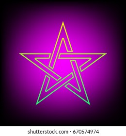 Pentagram icon. Vector. Yellow-green gradient linear icon on magenta light as background