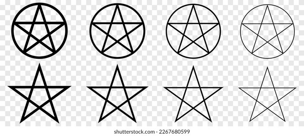 Pentagram icons set. Esoteric symbols. Vector illustration isolated on transparent background
