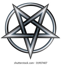 Pentagram inside a circle.  Vector file contains pentangle star shape with stainless steel metal texture.