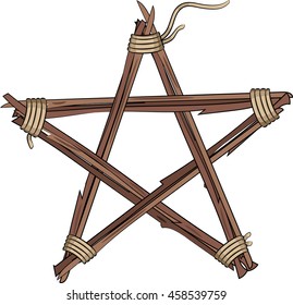 Pentagram made of twigs, isolated on white, vector illustration, eps-10