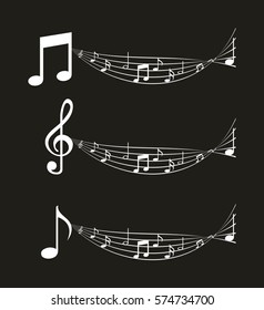 pentagram and musical notes over black background. vector illustration