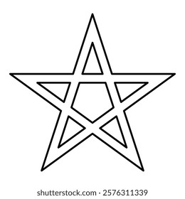 Pentagram Neo paganism sign five pointed star contour outline line icon black color vector illustration image thin flat style