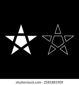 Pentagram Neo paganism sign five pointed star set icon white color vector illustration image solid fill outline contour line thin flat style