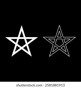 Pentagram Neo paganism sign five pointed star set icon white color vector illustration image solid fill outline contour line thin flat style