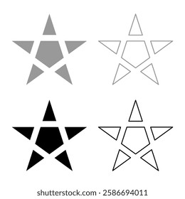 Pentagram Neo paganism sign five pointed star set icon grey black color vector illustration image solid fill outline contour line thin flat style