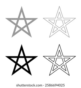 Pentagram Neo paganism sign five pointed star set icon grey black color vector illustration image solid fill outline contour line thin flat style