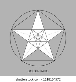 Pentagram. Pentagonal star. Golden section. Fibonacci number. Geometric shape. Abstract vector background. Vector