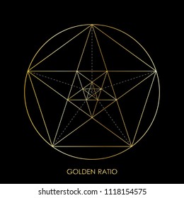 Pentagram. Pentagonal star. Golden section. Fibonacci number. Geometric shape. Abstract vector background. Vector