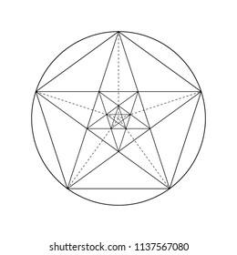 Pentagram. Pentagonal star. Golden section. Fibonacci number. Geometric shape. Abstract vector background. Vector