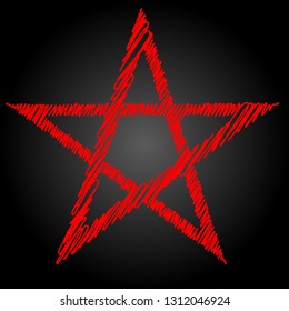 Pentagram or pentalpha or pentangle. dot work ancient pagan symbol of five-pointed star isolated illustration. Black work, flash tattoo or print design.