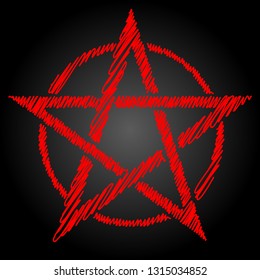 Pentagram or pentalpha or pentangle. dot work ancient pagan symbol of five-pointed star isolated illustration. Black work, flash tattoo or print design.