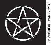 Pentagram or pentalpha or pentangle. Hand drawn dot work ancient pagan symbol of five-pointed star isolated vector illustration. Black work, flash tattoo or print design.