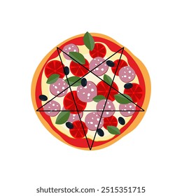 Pentagram pizza. Pieces of pizza in the shape of a pentagon. concept is very spicy pizza.