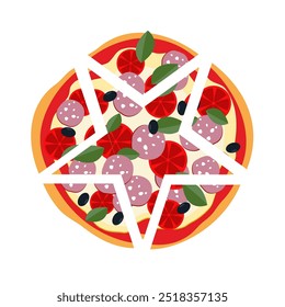 Pentagram pizza. Pieces of pizza in the shape of a pentagon. concept is very spicy pizza.