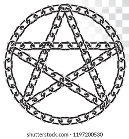 pentagram of realistic metal chain. the star in the circle. isolated on transparent background