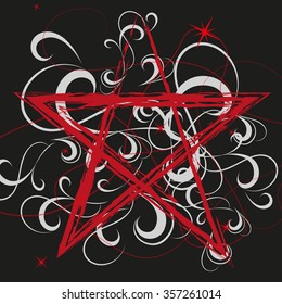 Pentagram red on black Background Vector