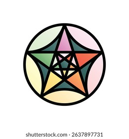 Pentagram rosette. Editable vector icon, coloured with outlined stroke.