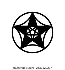 Pentagram rosette. Outlined stroke vector icon with black-filled details.