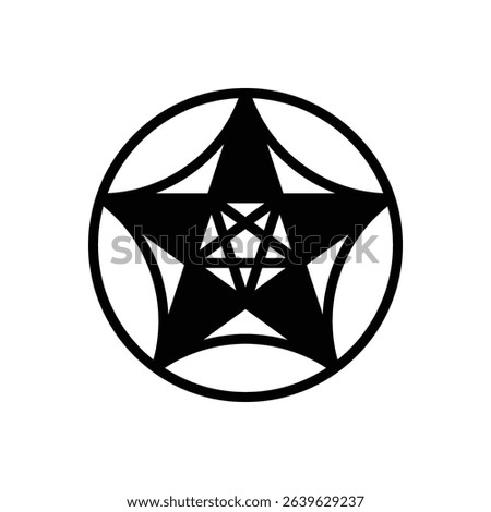 Pentagram rosette. Outlined stroke vector icon with black-filled details.