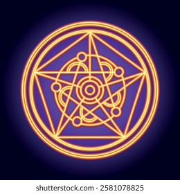 Pentagram of Sacred Light. A Neon Orange Esoteric Star Symbol