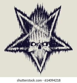 pentagram scull evil rock grunge print