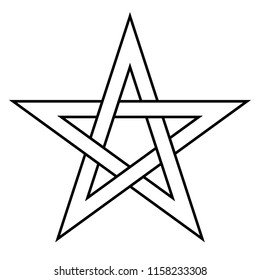 Pentagram sign - five-pointed star. Magical symbol of faith. Simple flat white illustration with black outline.