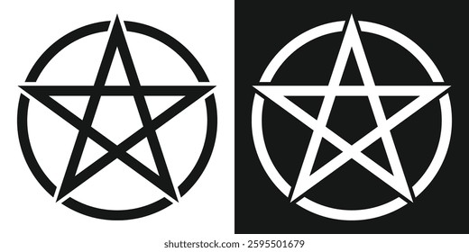 Pentagram sign symbol icon. Pentacle Sign. Esoteric Symbol. Isolated on white and black background. Pentagram logo. Vector illustration.