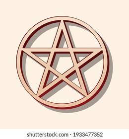 Pentagram Sign, Vintage Drawing Magic Occult Star Symbol Isolated. Brown And Beige Vector Magical Pagan Illustration.