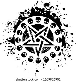 pentagram with skull, grunge vintage design t shirts