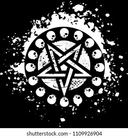 pentagram with skull, grunge vintage design t shirts