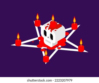 Pentagram and skull. Ritual of summoning Satan.