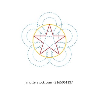 pentagram star with circular dash dotted lines as guidelines