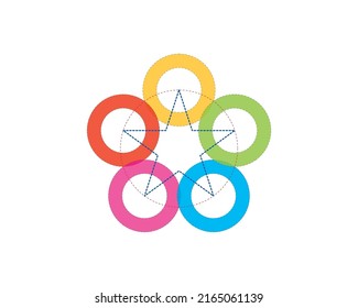 pentagram star with circular dash dotted lines as guidelines
