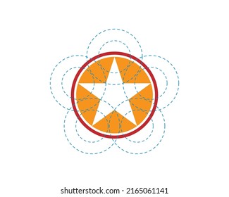 pentagram star with circular dash dotted lines as guidelines