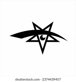 Pentagram star logo design with abstract eye illustration.